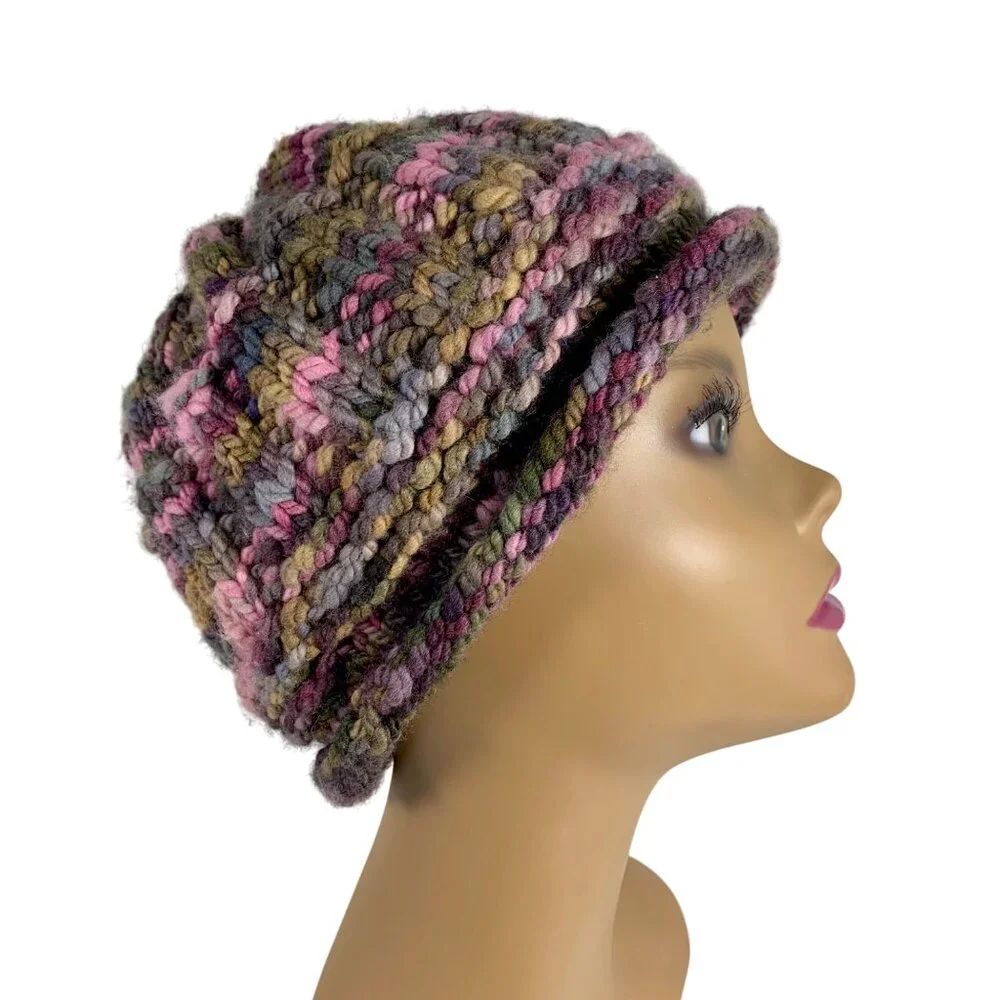 Handmade Knitted Crochet Multicolor Wool Blend Granny Beanie Hat For Adults